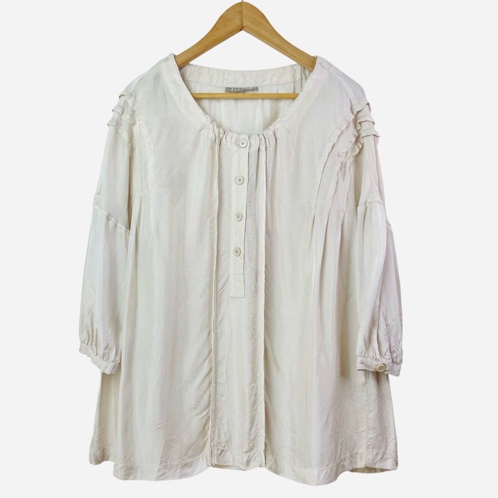 Jigsaw Women's Popover Viscose Neutral Striped Boho Peasant Blouse Top Size 14